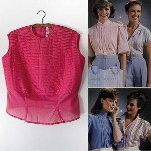 Vintage‎ pleated sleeveless pink Swiss blouse L/XL barbiecore